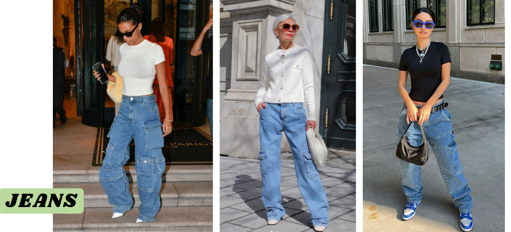 Deixe a calça cargo em jeans ser o destaque na sua produção. (Fotos: divulgação).