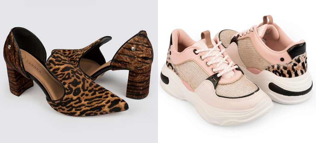 sapato e tênis tanara animal print