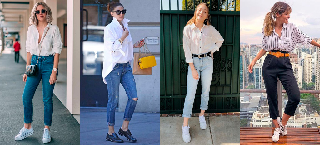 Office look com camisa e calça jeans