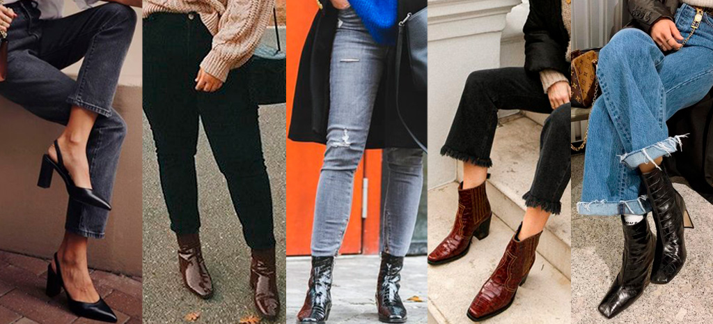 Croco combinada com lavagens diferentes de jeans