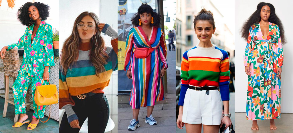 florais e listras coloridas arco íris