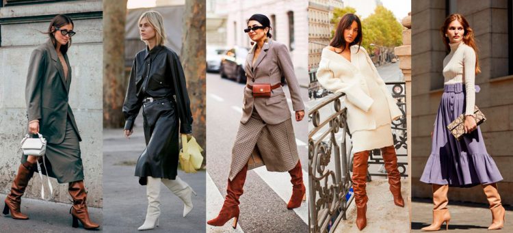 Bota slouch com saia midi