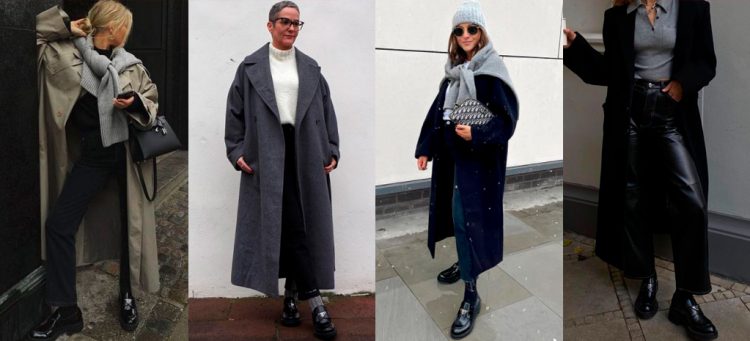 Look casaco alongado com loafer