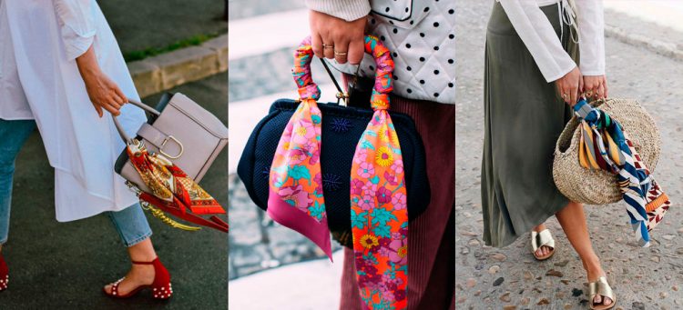 Lenços: lenço amarrado na bolsa