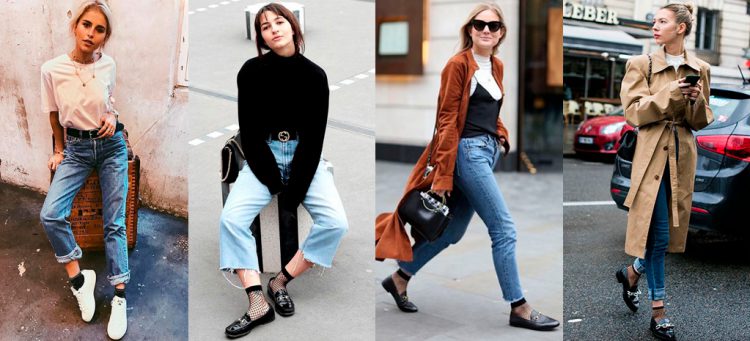 Inspiração look com calça jeans e meia arrastão