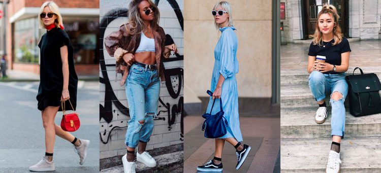 Inspiração de looks com teênis e meia arrastão