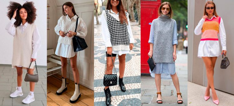 Colete de tricô com camisa