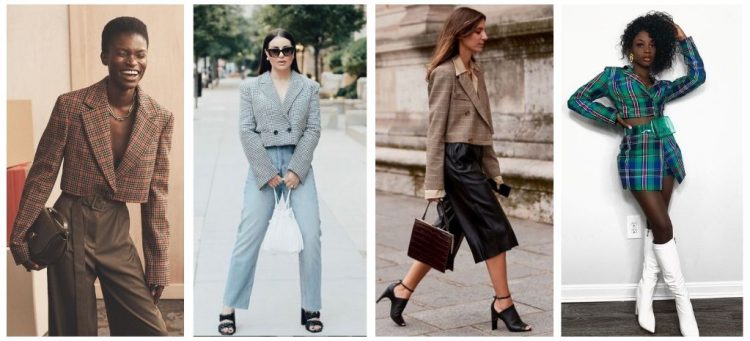 Estampa xadrez em blazer cropped