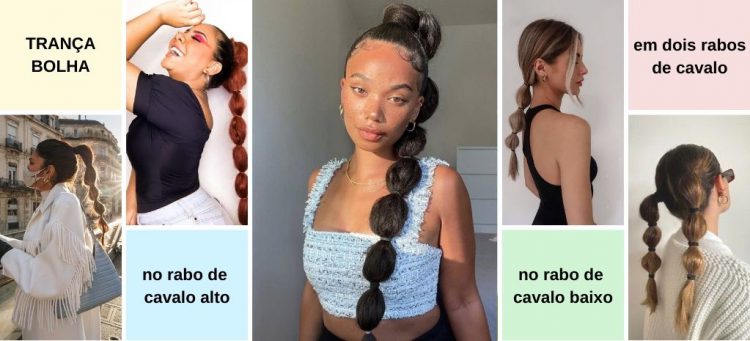 Trança bolha em rabo de cavalo