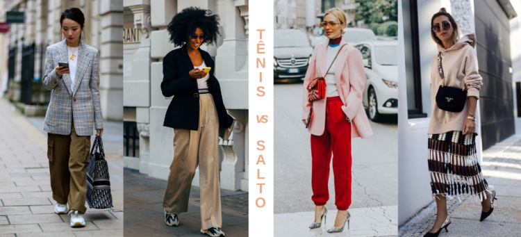 Looks no estilo ath-flow usando tanto salto quanto tênis