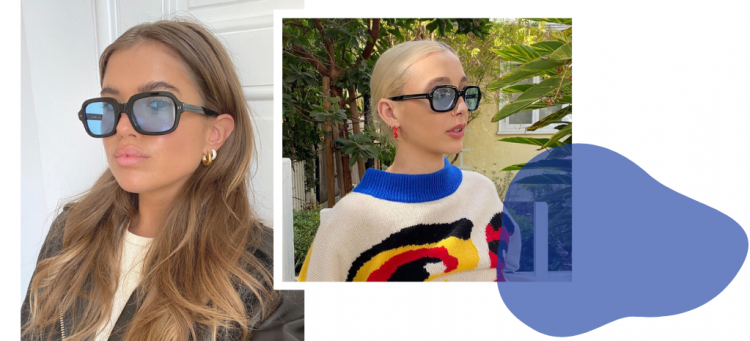 Óculos de lente azul com armação preta para equilibrar o look