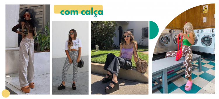 Sandálias e tamancos plataforma com calça
