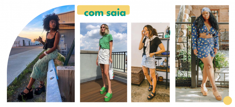 Looks com saia e salto plataforma