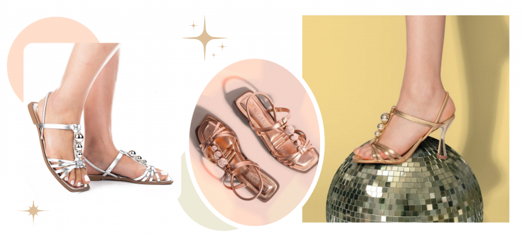 Sandálias Tanara Metalizadas e Brilhantes