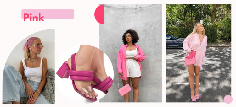 Sandália rosa combinada com acessório rosa