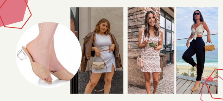 sandália tanara com textura e salto transparente