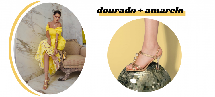Sandália Dourada Metalizada com Look Amarelo