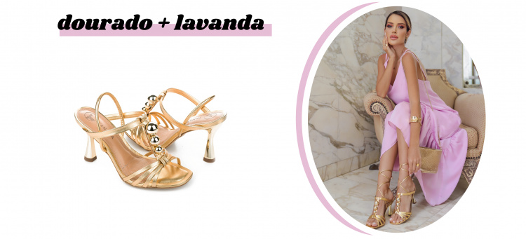 Sandália Dourada com Look Lavanda