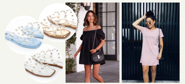 Tendências de verão slides com transparência e pérolas