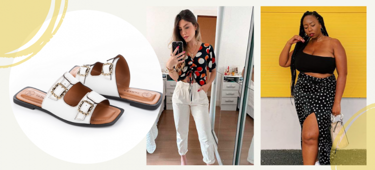 Slide de verão Tanara branco com fivelas