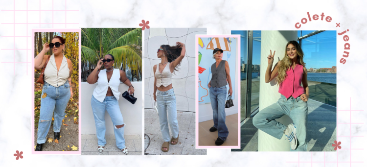 Combo infalível: colete de alfaiataria + calça jeans. (Fotos: divulgação).