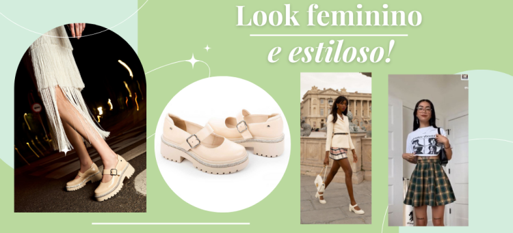 Look estiloso e mega feminino com o sapato Mary Jane Tanara bege. (Fotos: divulgação).