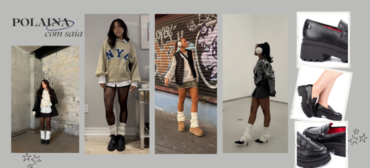 Combo de estilo para usar já: polaina + mini saia. (Fotos: divulgação).