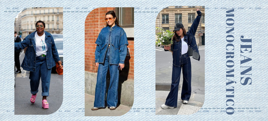 O jeans monocromático é a combinação que está fazendo sucesso entre as principais influencers. (Foto: divulgação)