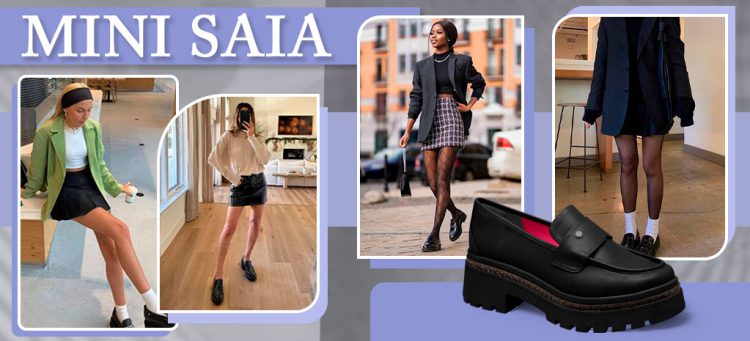 A mini saia super combina com o Loafer. (Fotos: divulgação)