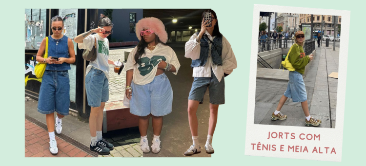 Combinação que não tem erro: jorts+tênis e meia. (Fotos: divulgação)