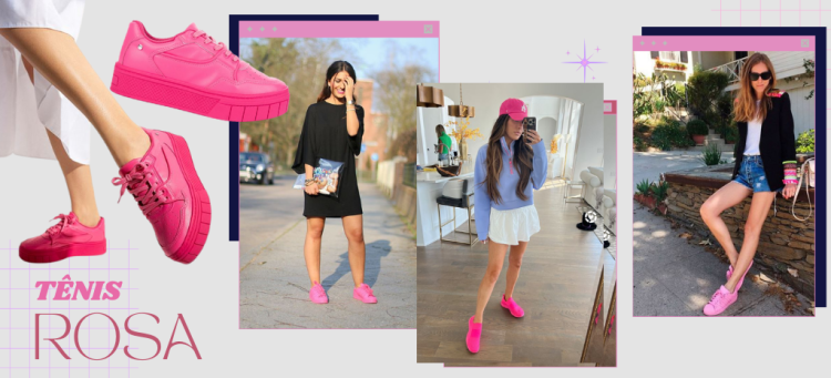 Super feminino e moderno, o tênis rosa tem tudo para levantar ainda mais seu look. (Foto: divulgação)