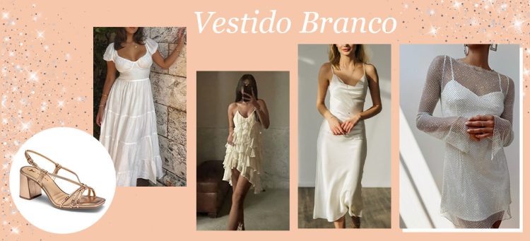 Look com vestido branco e sandália de brilhos. (foto: divulgação)