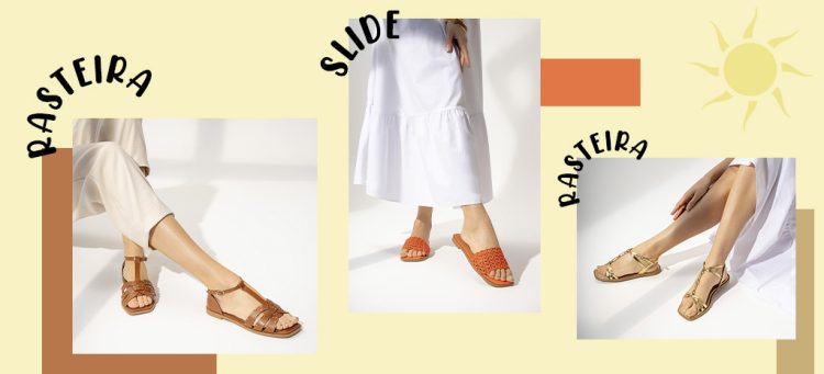 Rasteira e slide garantem conforto e praticidade. (Fotos: divulgação)