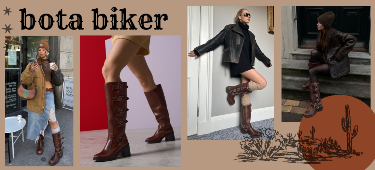 Bota Biker ou vaqueira é ideal para dar um toque contemporâneo ao Cowboycore. (Fotos: divulgação)