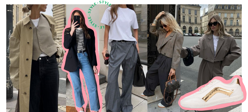 Peças de alfaiataria com tênis metalizado garante um look super chic e atual. (Fotos: divulgação)