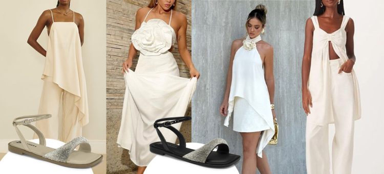 Look da virada: rasteira + assimetria em alta. (Fotos: divulgação)