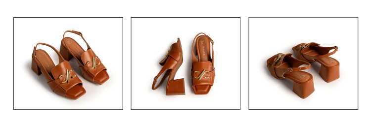 Look meia-estação com salto bloco caramelo.