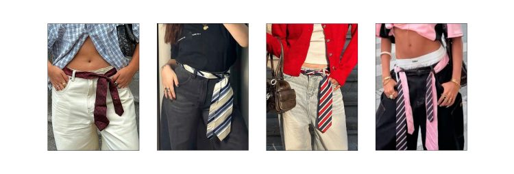 A gravata como cinto cria um ponto de estilo inesperado.